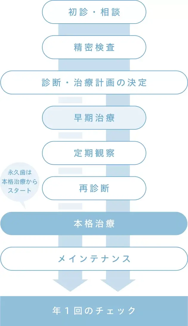 子どもの矯正 治療の流れ図